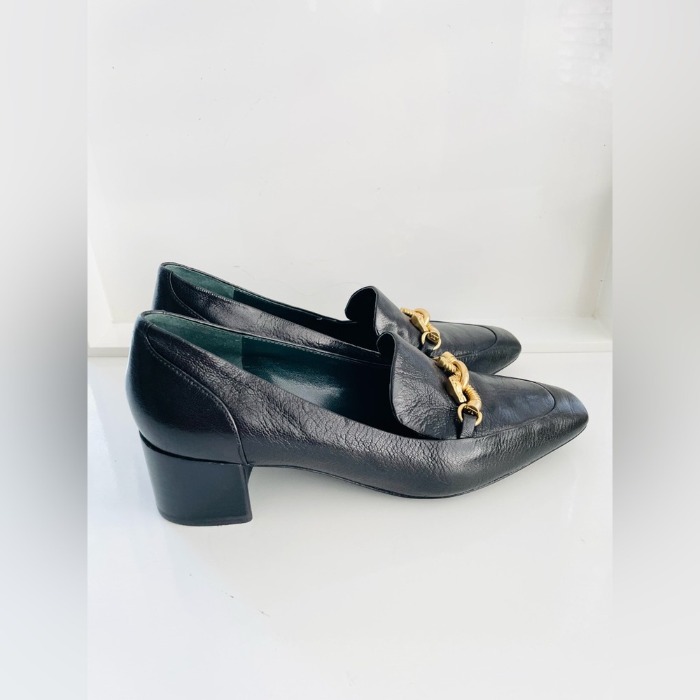 New Tory Burch Jessa heeled horse- head loafers, black leather sz 8.5. - Picture 8 of 16